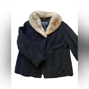 VTG 50’sMINK PERSIAN LAMB SHORT SWING COAT WITH INSANE POPPED COLLAR CUFFED M